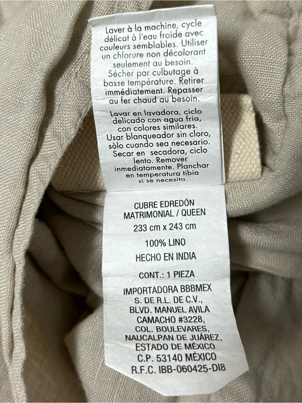 Wamsutta Linen Duvet Cover Beige Washed Linen Queen Size Tie String Closure EUC